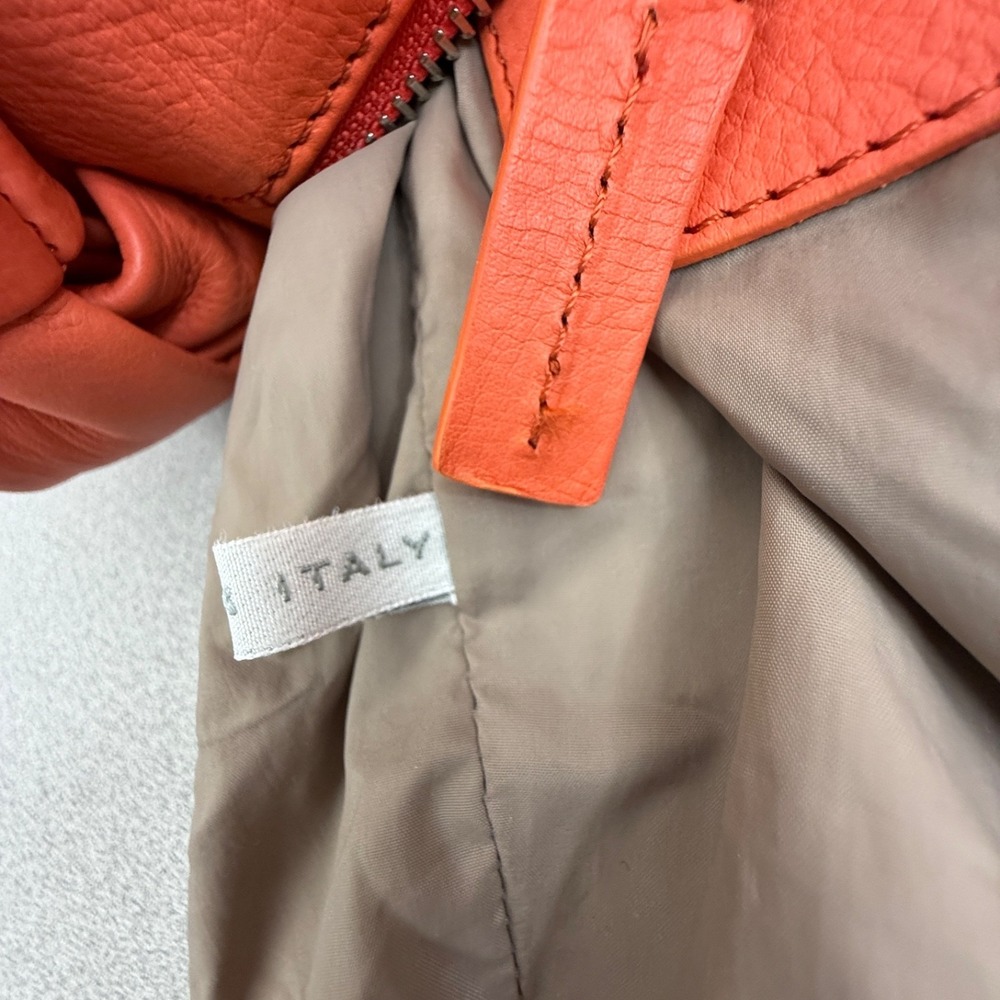 Marni Leather Hobo Bag Orange Purse Top Handle Flap Lock Large Ruffle Italy FLAW - Picture 10 of 16
